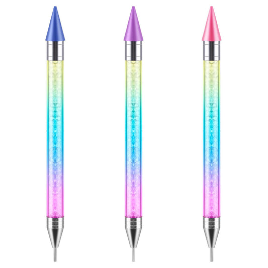Bewudy 3 Pcs Nail Rhinestone Picker Dotting Pen, Dual-ended Wax Pencil Nail Rhinestone Picker Dotting Pen Tool Jewelry Dotting Pen Nail Art Tools Nail Art DIY Decoration Tool(Blue Pink Purple)