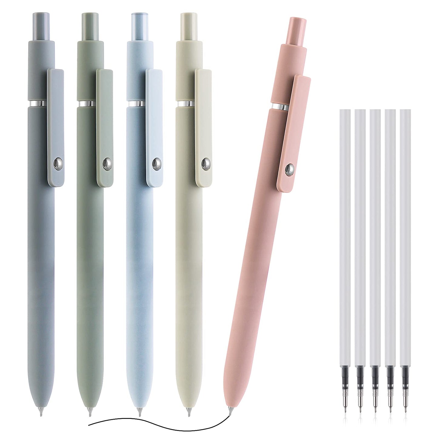 cobee 5 Pack Aesthetic Ballpoint Pens with Refills Set, 0.5mm Retractable Gel Pens Cute Ball Point Pen Black Ink Smooth Writing Pens Pastel Roller Ball Pens for School Office Gift Supplies