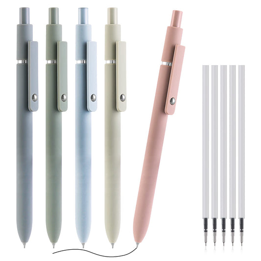 cobee 5 Pack Aesthetic Ballpoint Pens with Refills Set, 0.5mm Retractable Gel Pens Cute Ball Point Pen Black Ink Smooth Writing Pens Pastel Roller Ball Pens for School Office Gift Supplies