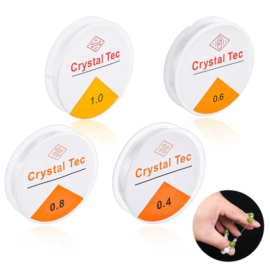 AOZUO 8 Rolls Elastic Crystal Wire, 4 Sizes, Elastic Jewelry Wire, Transparent Elastic Band for Bracelets for Bead Jewellery Bracelets Crafts (0.4mm/0.6mm/0.8mm/1mm)