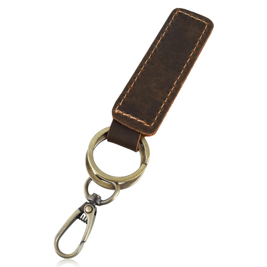 Andibro Genuine Leather Car Keychain for Men, Vintage Real Leather Key Chains Holder Car Key Fob Holder with Carabiner Clip(A)