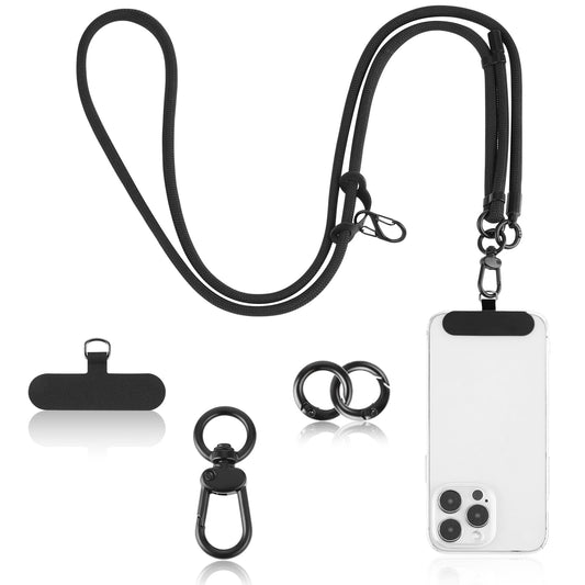 Amabro Crossbody Phone Lanyard, Adjustable Cell Phone Strap with 2 Tether Tab Black Nylon Cellphone Strap Phone Necklace Phone Chain Compatible with Most Cell Phones