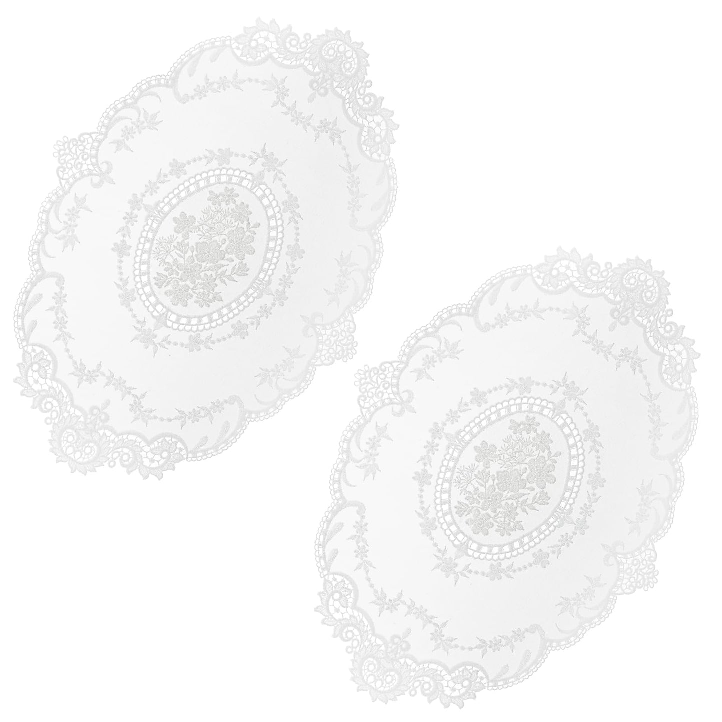 Jeffdad 2 Pack Retro Lace Placemats French Crochet Doilies Handmade White Embroidered Lace Table Mats 12x16-in Table Decor(White)