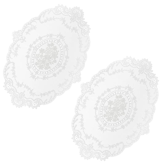 Jeffdad 2 Pack Retro Lace Placemats French Crochet Doilies Handmade White Embroidered Lace Table Mats 12x16-in Table Decor(White)
