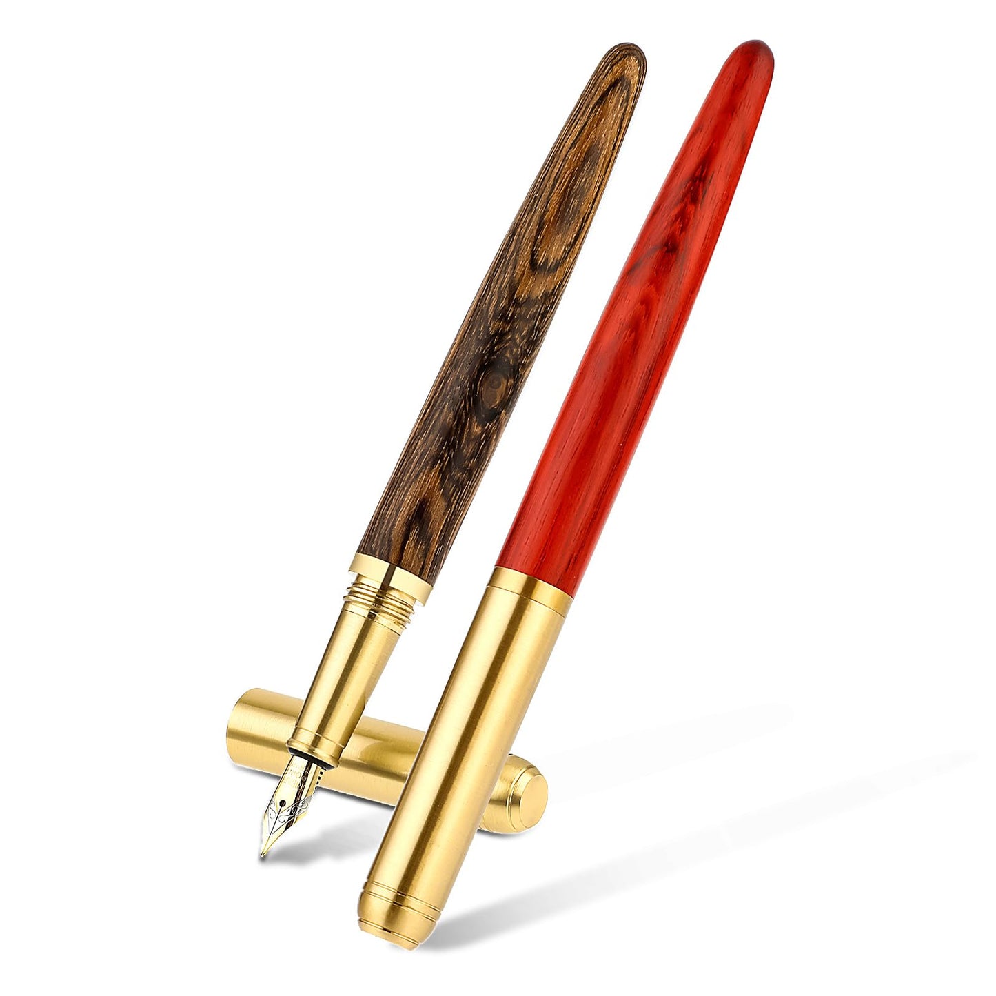 cobee Luxury Wood Fountain Pens, 2 Handcrafted Vintage Wooden Fountain Pens 0.5mm Medium Point Business Writing Pen Adapts to 2.6mm Ink Cartridges Journaling Calligraphy (A)