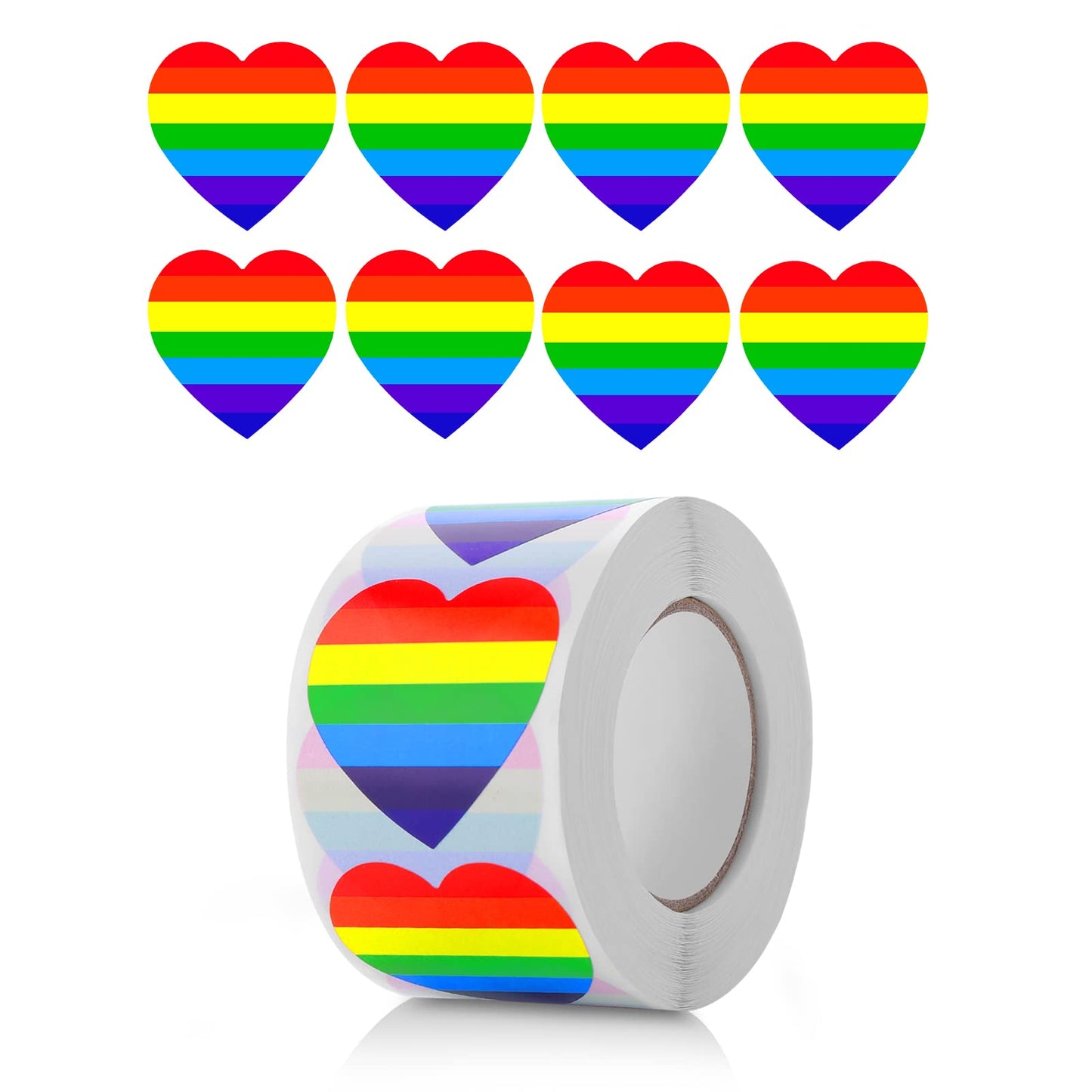 cobee Gay Pride Stickers Decals, 500PCS Rainbow Stickers Heart Shaped Stickers Roll Self Adhesive Decal DIY Decor Water Bottle Decal for Envelopes Wedding
