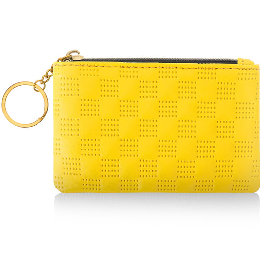 simarro Women Coin Purse, PU Leather Solid Color Zipper Coin Purse Portable Mini Lady Diamond Embroidery Change Wallet with Keychain Credit Card ID Key Headset Lipstick Storage Bag (Yellow)