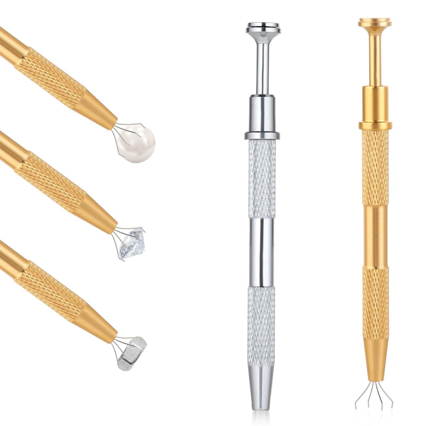 Molain 2Pcs Piercing Ball Pliers, 12cm Jewelry Tweezers with 4 Claws Prong Tweezers Jewelry Pick Up Tool Electronic Component Gripper Piercing Ball Grabber for Diamond Piercing Ball (Gold+Silver)