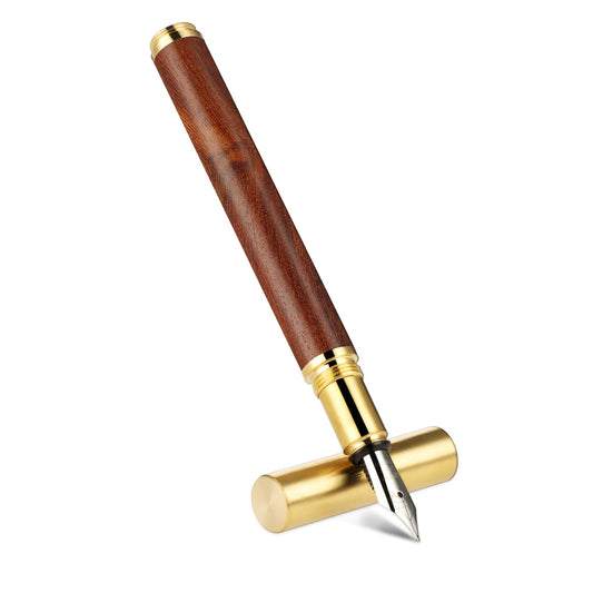 Amabro Mini Fountain Pen, Handcrafted 0.5mm Fine Nib Vintage luxury Wooden Pen with Refillable Container Smooth Writing Calligraphy Pen for Women Men office school Journaling, Drawing(Red-Brown)