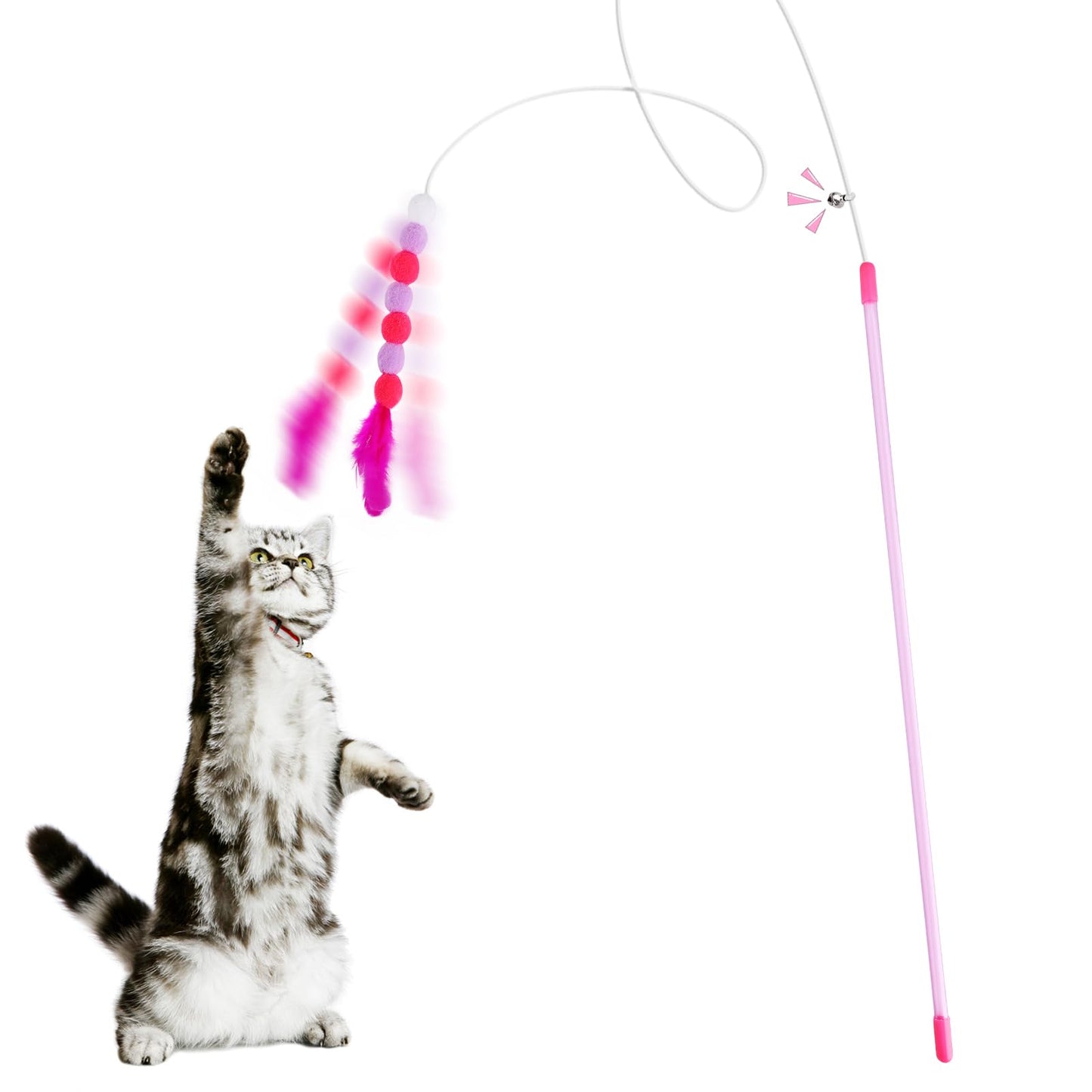 TIESOME Dog Cat Wand Toys, Soft Cat Feather Toy with Bell Pompom Interactive Pet Toy Training Toys With Teaser Toy for Dog Cat