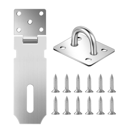 Giantree 4In Door Latch Hasp, Door Hasp Lock Silver Latch Lock Base Comes with 12 Screws, Stainless Steel Security Pack Latch Hasp Lock for Exterior Doors Window Shed Wardrobe Cabinet Outdoor Door