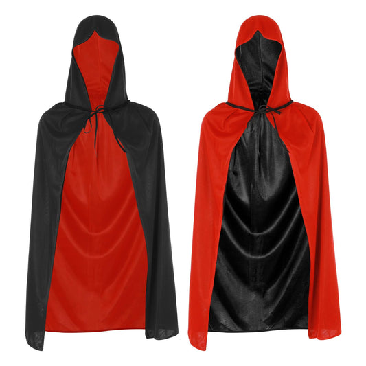 Amaxiu Double Sided Halloween Hooded Cloak, Vampire Cosplay Cloak Dress Up Witch Hooded Cape Happy Halloween Party Costume for Kids