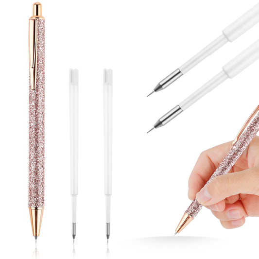 cobee Bling Art Drawing Pens, 1 Pack Retractable Craft Engraving Pens with 2 Pack Replacement Refills Cute DIY Art Hobby Paper Painting Pen Creative Carving Tool for Drawing School Supplies(Rose Gold)
