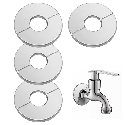 Amabro 4PCS Plumbing Cover Plates, Stainless Steel Wall Split Flange Round Escutcheon Plate Cover Self-Adhesive Plumbing Cover Plate 0.82Inch Plumbing Covers for Kitchen, Bathroom, Balcony