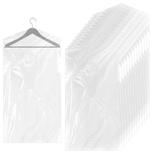 cobee 60x150 cm Garment Bags for Hanging Clothes, 12 Packs Plastic Dry Cleaner Bags, Hanging Dust-Proof Clothing Protector Covers for Long Dresses, Suit, Coat Closet Clothes Storage