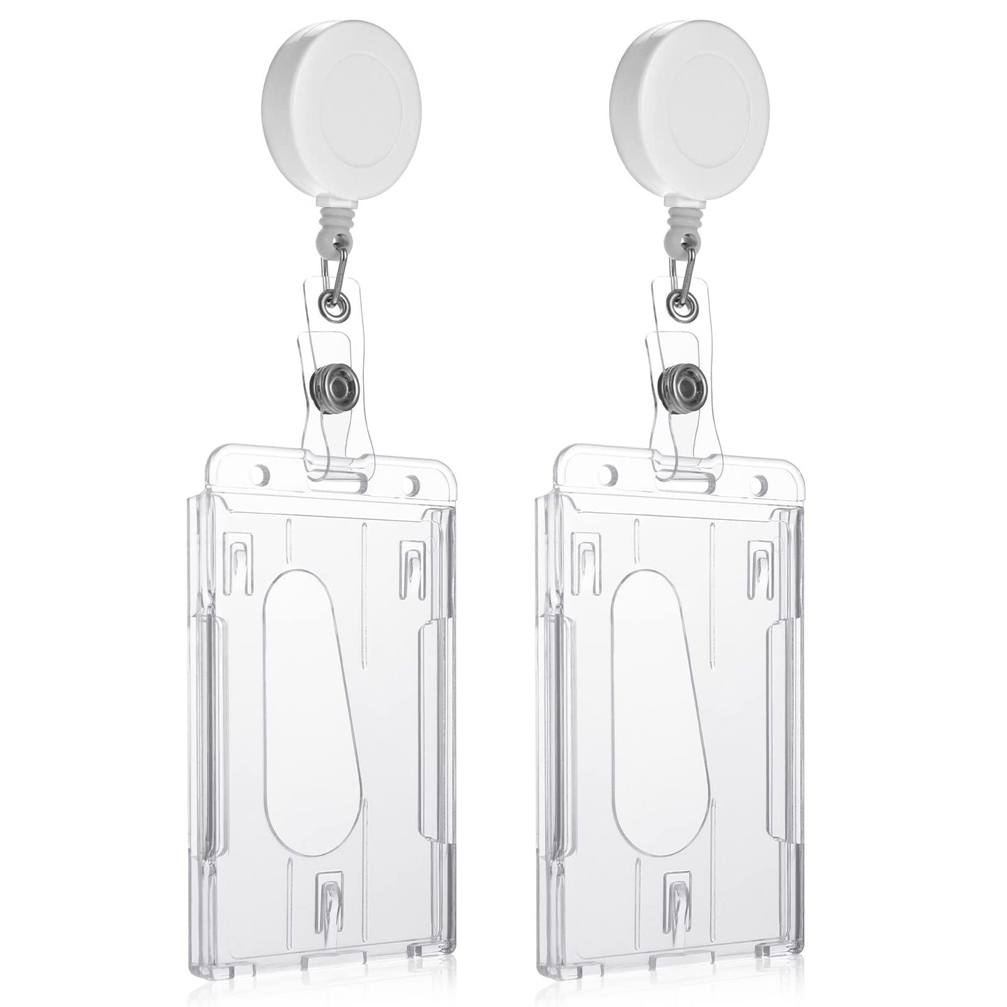 Cobee ID Badge Holder with Clip, Heavy Duty Badge Holders with Retractable Badge Reel Clip Hard Plastic Clear Thumb Slot Credit Card Holder for Nurse Doctor Teacher Office School Supplies