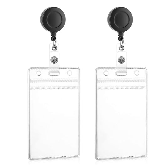 JIEYAO 2 Pcs Clear Badge Holder with Badge Reels, Vertical ID Card Badge Holder, Soft Plastic Card Holder Retractable Badge Reel Clip Credit Card Protector for Nurse Doctor Teacher Office(Vertical)