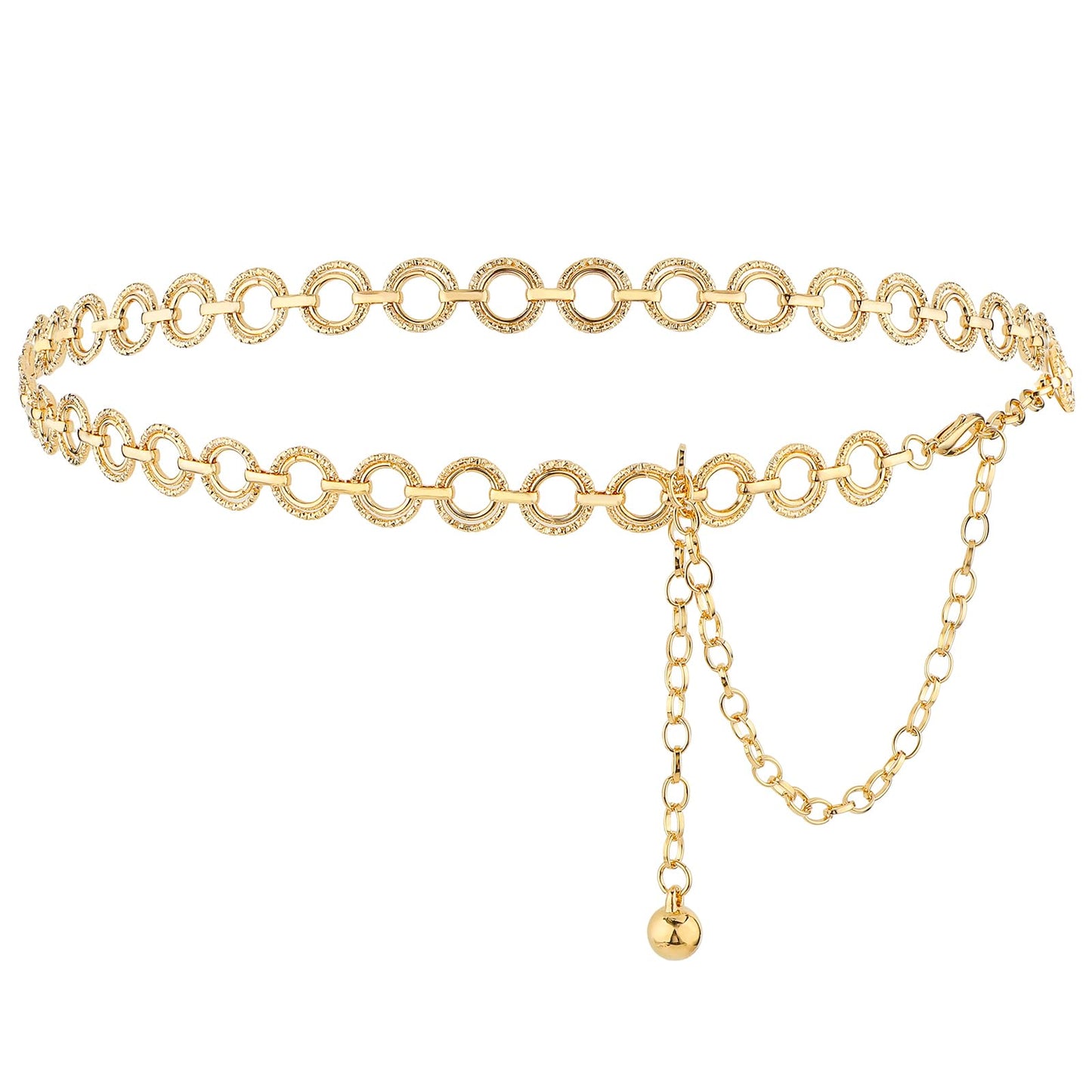 Molain Womens O-Ring Chain Belt Waist Chain Belts, Adjustable Metal Chain Belt Waist Body Clothing Accessories for Women Girls Suitable for Dress Jeans (Gold)