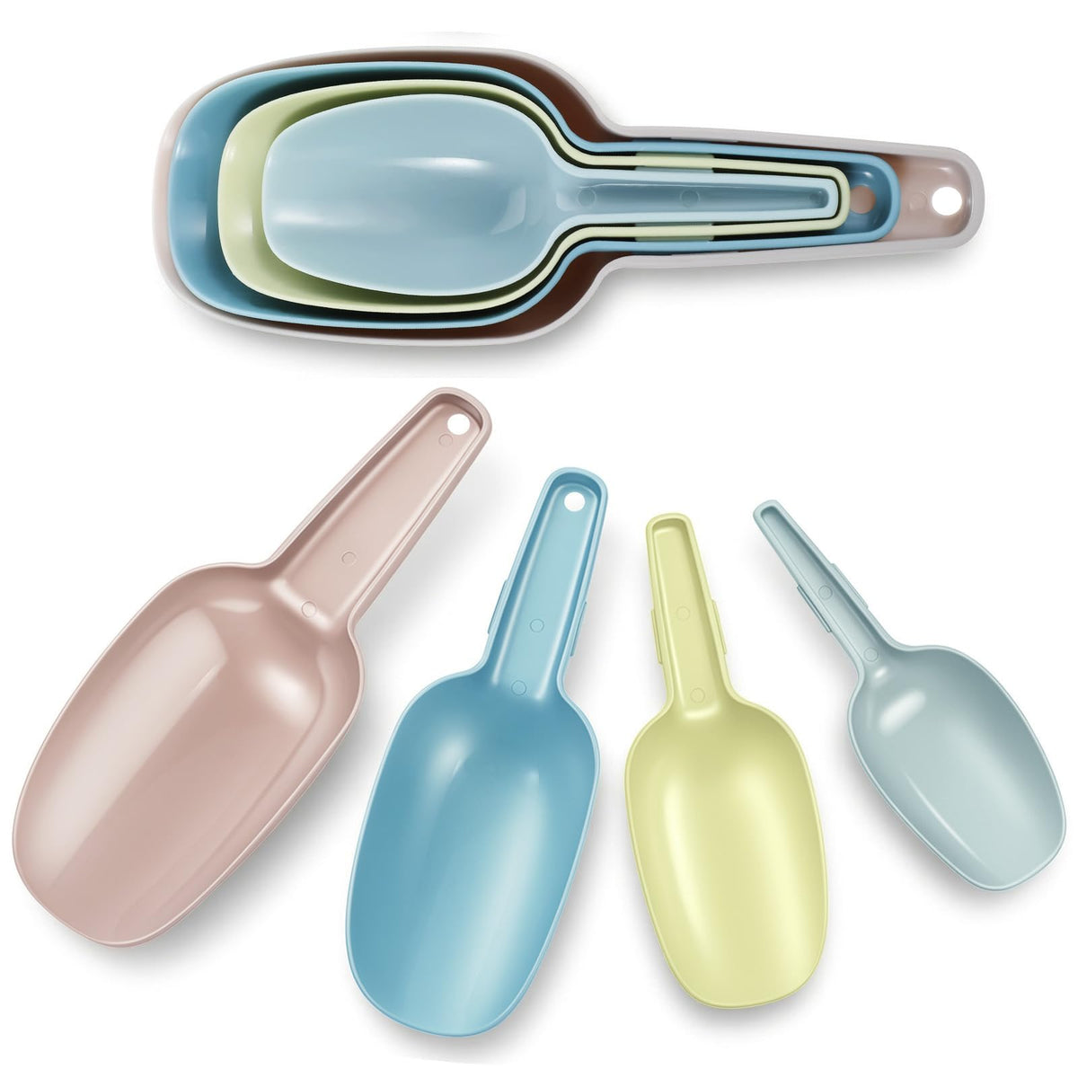 HJZHII 4pcs ice cube scoop, 4 sizes, flour scoop, feeding shovel