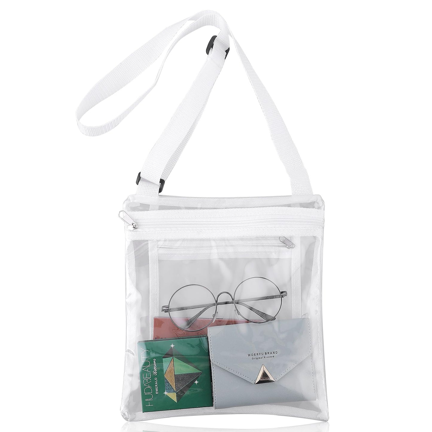 cobee Clear Bag Stadium Approved, TPU Clear Crossbody Purse Bag Transparent Bag Transparent Crossbody Shoulder Bag Clear Messenger Bag with Inside Pocket and Adjustable Strap for Concert Sports(White)
