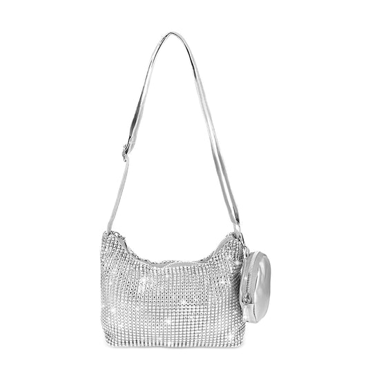 Giantree Evening Clutch Bag for Women, Rhinestone Women's Evening Bag with Mini Purse, Sparkly Cross Body Handbags for Party Wedding Cocktail Prom Club (Silver)