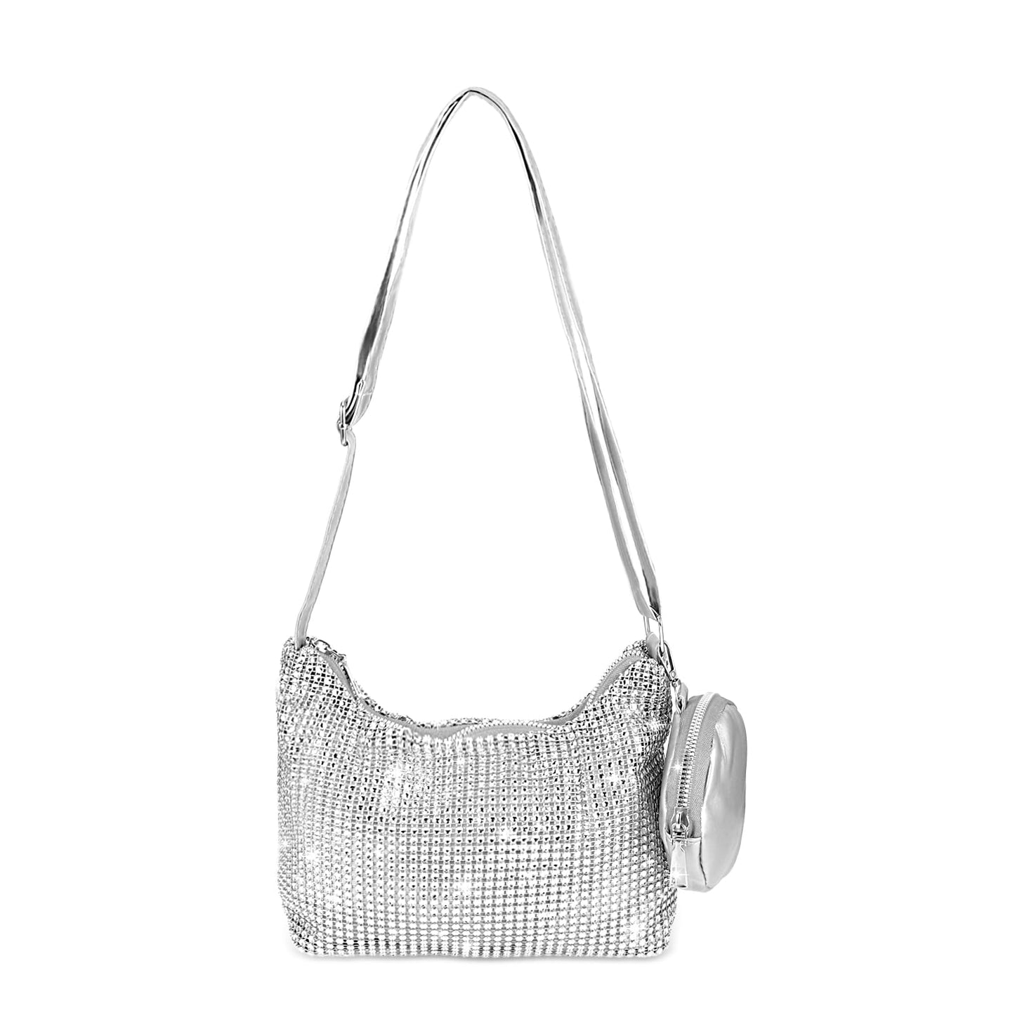Giantree Evening Clutch Bag for Women, Rhinestone Women's Evening Bag with Mini Purse, Sparkly Cross Body Handbags for Party Wedding Cocktail Prom Club (Silver)