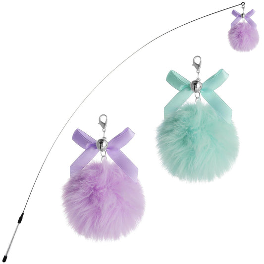 Bewudy 2 PCS Cat Wand Interactive Cat Toy, Interactive Cat Wand Toys with Bells, Cat Feather Toys for Indoor Cats Feather Dangler Funny Exercise for Indoor Cat Kitten Catcher (Ball)