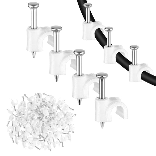 Andibro 100-pack Cable Clips with Steel Nails, 10mm Wire Wall Clips Cable Clips Nail Cable Wire Cord Management Clips for Wire Ethernet Cable, Telephone Cable, Home Desk TV Wire, Computer(10mm)