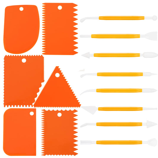 Andibro 14Pcs Cake Scraper, Cake Decorating Comb Dough Scraper Tools Kit Reusable Cake Icing Smoother Tool Cake Edge Decorating Cutter with Modeling Dotting Tool for Cake Decorating