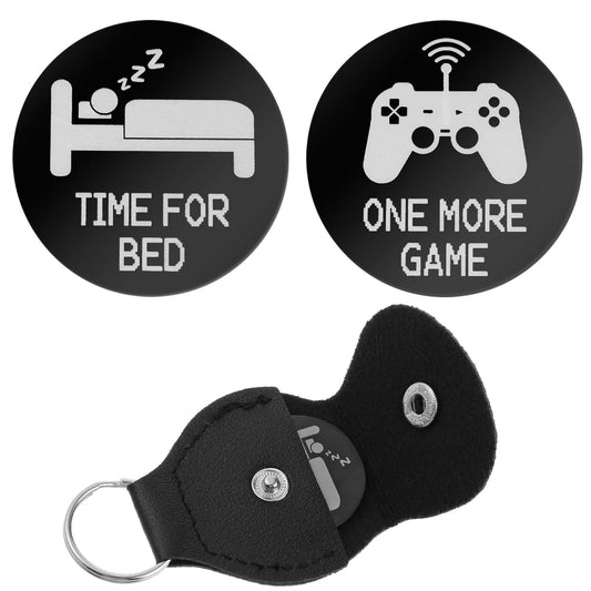Amaxiu Novelty Gaming Coins, Funny Decision Coins for One More Game or Time for Bed, Double Sided Destiny Flip Coins Pocket Hug Token Leather Keychain Coin Gift for Game Lovers(Black)