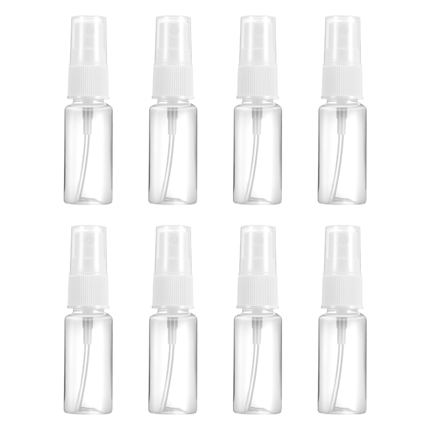 MBAIYO 20ml Spray Bottles, 8pcs Small PET Fine Mist 2.6oz Clear Empty Spray Bottles Plastic Mini Travel Bottle Set Refillable Liquid Containers for Travel Perfume Cosmetics Cleaning Care