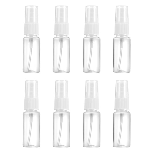 MBAIYO 20ml Spray Bottles, 8pcs Small PET Fine Mist 2.6oz Clear Empty Spray Bottles Plastic Mini Travel Bottle Set Refillable Liquid Containers for Travel Perfume Cosmetics Cleaning Care