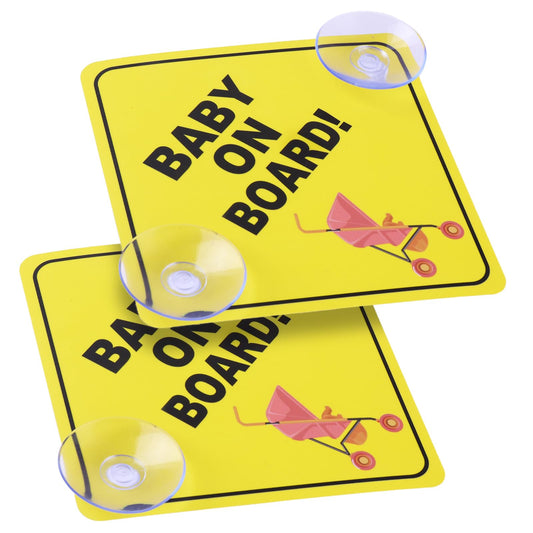 cobee Baby on Board Car Warning Signs, 2 Pcs 5"x5" Safety Car Sign with Double Suction Cups, Baby in Car Sticker for Car Window Cling Reusable Durable Baby on Board Sticker Decal(Style-B)