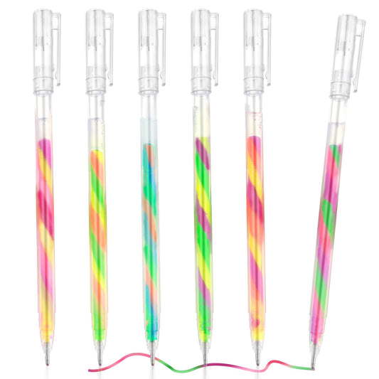 Amaxiu 6 Pack Rainbow Glitter Gel Pens, Mixing of 3 Colors Pens Neon Gel Pen Doodling Markers Colored Pen for Kids Adults Coloring Book Drawing Doodles Crafts Scrapbook Journaling(Neon)