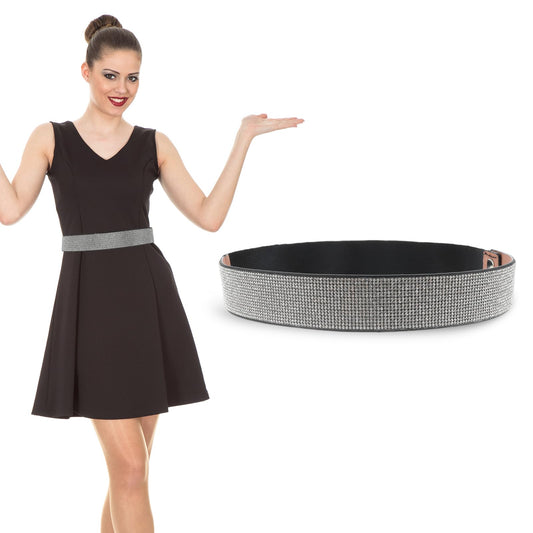 Bewudy Rhinestone Waist Corset Belt for Women, Silver Sparkly Crystal Rhinestone Belts for Women Formal Dress, Skinny Tights Up Belts for Women (White)