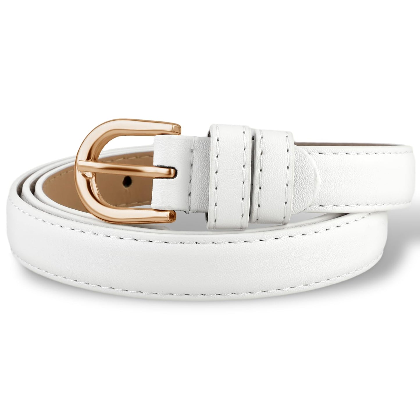 TIESOME Thin Leather Belts For Women, Thin Womens Belt Skinny Faux Leather Belt Thin Waist Belt with Buckle for Pants Dress(White)