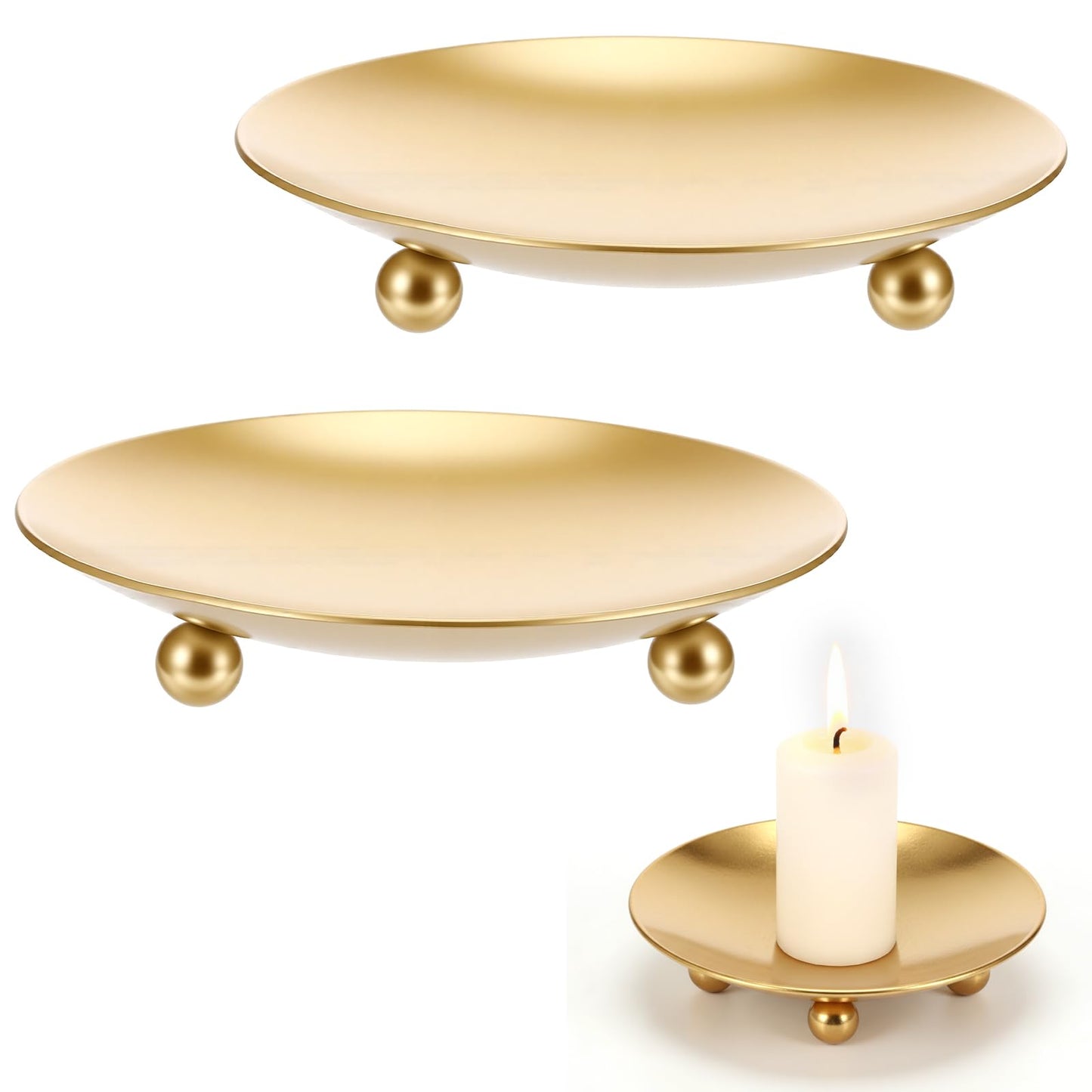 WJIAAA Candle Holder Pillar Candles, Pack of 2 Metal Candle Holders with 11 cm Diameter, for Candles up to 9 cm, Black Golden Table Decoration for Wedding and Home (Gold)