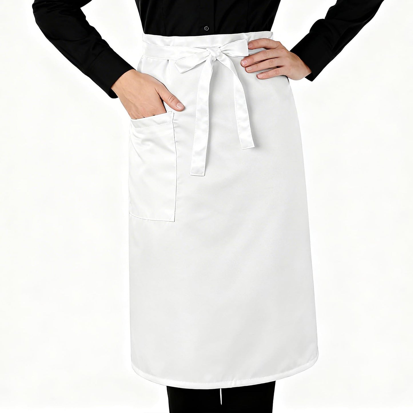 WJIAAA Apron with Pocket, Cooking Apron Waiter's Apron Adjustable Short Aprons 68 x 54 cm White Bistro Apron Waist Apron White Half Apron for Men Women Cooking Kitchen Cafe Restaurant