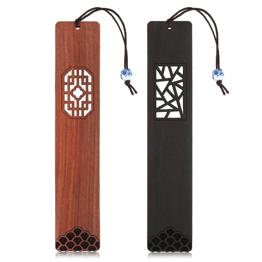Amaxiu 2 Pcs Vintage Handmade Wooden Bookmark, Bookmarks Valentines Day Gifts for Him Her Hollow Wood Window Grilles Engraved Book Marks with Pendant for Book Lovers(A)