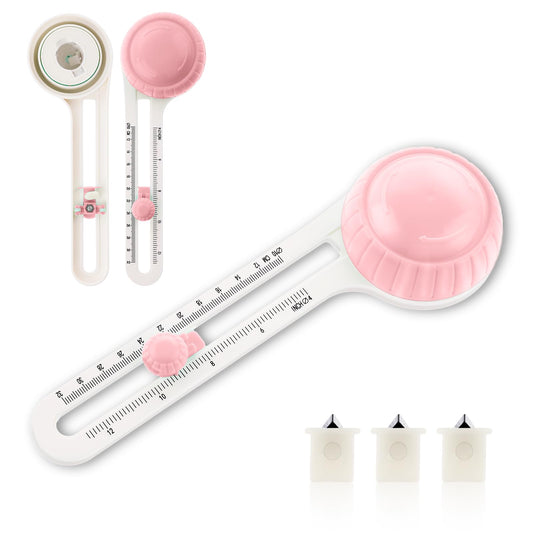 Andibro Circle Cutter for Crafts, Adjustable Circle Paper Cutter, Paper Trimmer with 3 Replaceable Blades Rotary Circle Maker Circular Cutting Scrapbooking Tool for Art DIY Crafts 3.9-12.6in (Pink)