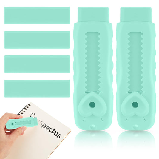 AOZUO Sliding Retractable Pencil Eraser Push-Pull Rubber Eraser and 4 PCS Refill Erasers for Students School Stationery Writing Office(Green)