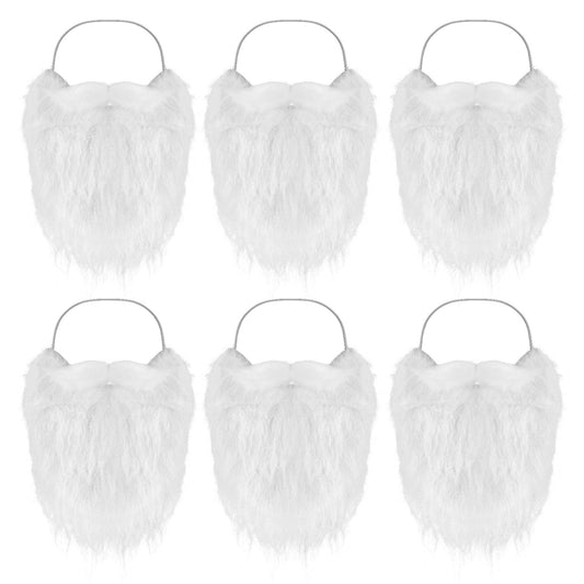 Bewudy 6 Pcs Santa Beard Christmas Santa Claus White Fake Beard, Costume Accessories Fake Beard for Teens Adults Role-Playing Santa Claus, Christmas Decoration Accessories