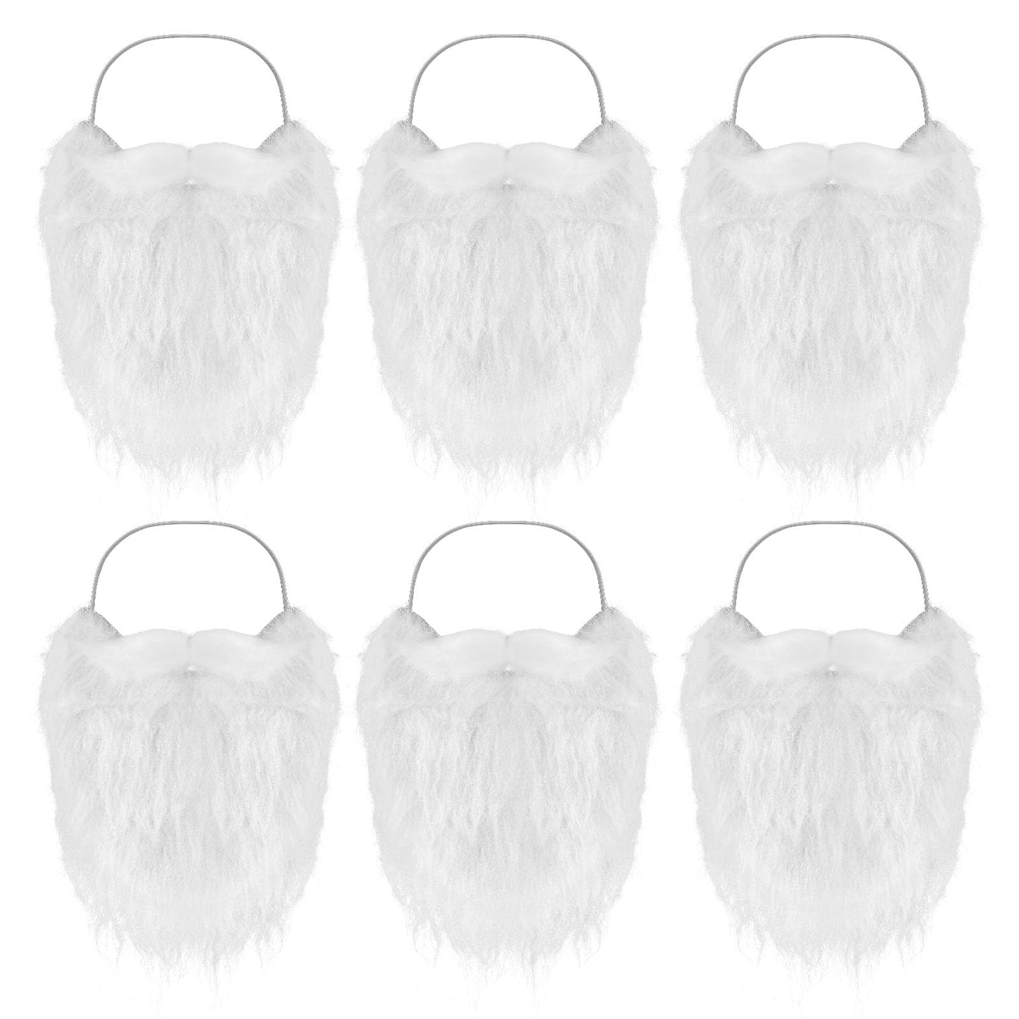 Bewudy 6 Pcs Santa Beard Christmas Santa Claus White Fake Beard, Costume Accessories Fake Beard for Teens Adults Role-Playing Santa Claus, Christmas Decoration Accessories