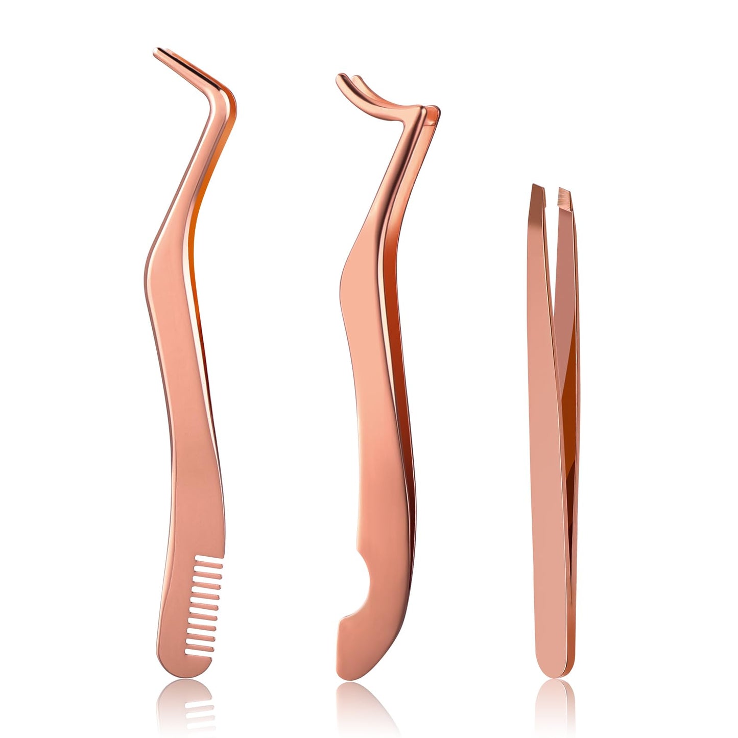 simarro 3 Pcs Eyelash Applicator Tool Set, False Eyelashes Applicator Tool Remover Clip, Professional Eyelashes Tweezers Curved Eyelash Eyebrow Curler for Beginners Makeup Artists (Rose Gold)