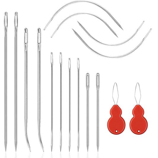 Molain Hand Sewing Needles Set, Heavy-duty Curved Sewing Needle with Needle Threaders Sewing Tool for Bracelet Jewelry Crafts Carpet Canvas Repair (14Pcs)