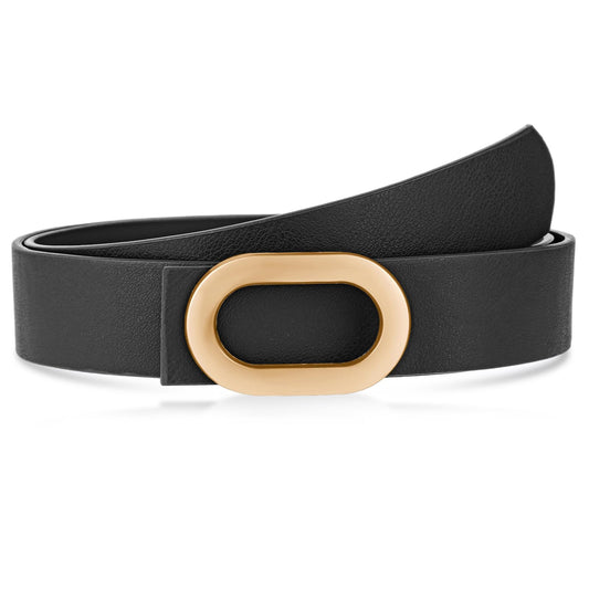 Amaxiu Women PU Leather Belt, Vintage Adjustable Waist Belt Ladies Dress Belts with Gold Buckle for Pants Jeans Dress(black)
