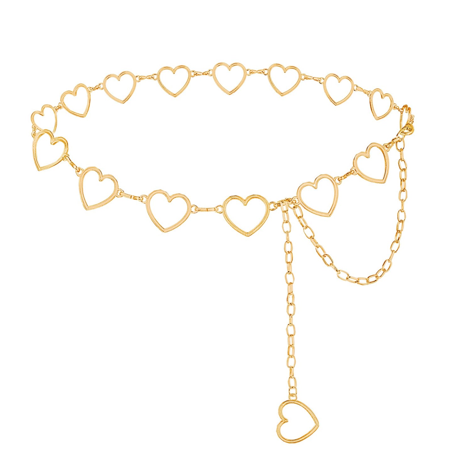 TIESOME Heart Shape Chain Belts for Women, Adjustable Body Link Belts Hollow-Design Metal Waist Chain Fashion Belly Chain(Gold)