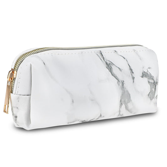 Amaxiu Marble Leather Pen Case, Portable Pencil Bag Slim Stationery Bag Small Pencil Pouch Simple Zipper Cosmetic Bag for Women Men Teachers(White)