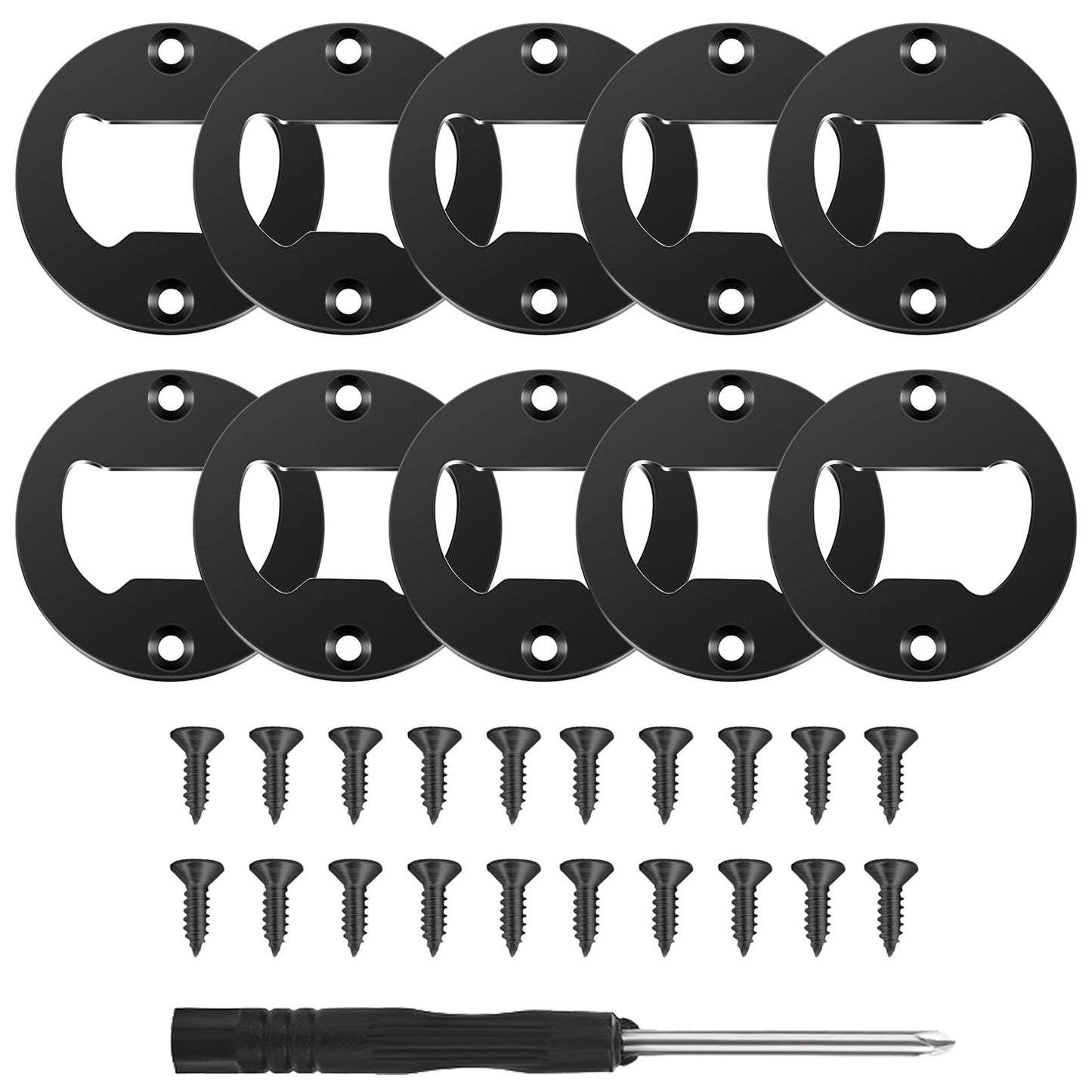 TIESOME Beer Bottle Openers Inserts Kits, 10 Sets Round Bottle Openers Stainless Steel DIY Beer Opener with Screws Screwdriver Bar Bottle Opener for Kitchen Bar Restaurant (Black)