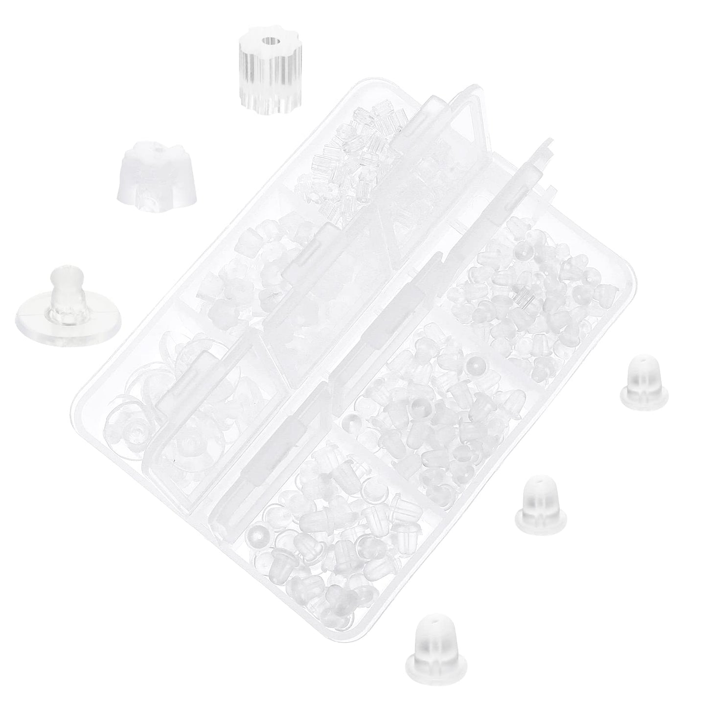 Giantree 600Pcs Silicone Earring Backs for Studs, Clear Soft Earring Backings Safe Rubber Earring Backs Replacement Kit for Fish Hook Earring Studs Hoops(Transparent A)